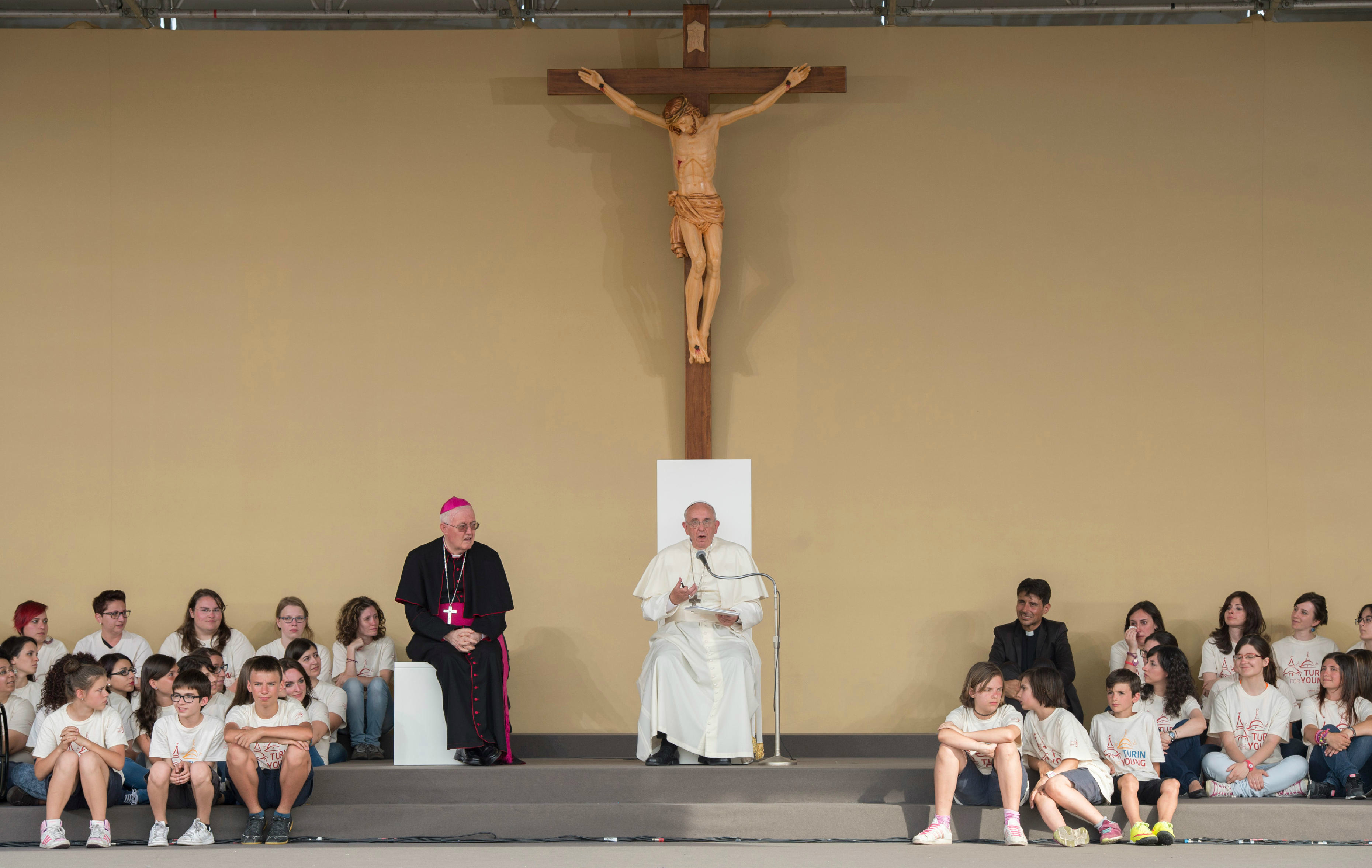 Pope Francis during his encounter  with young people in piazza Vittorio