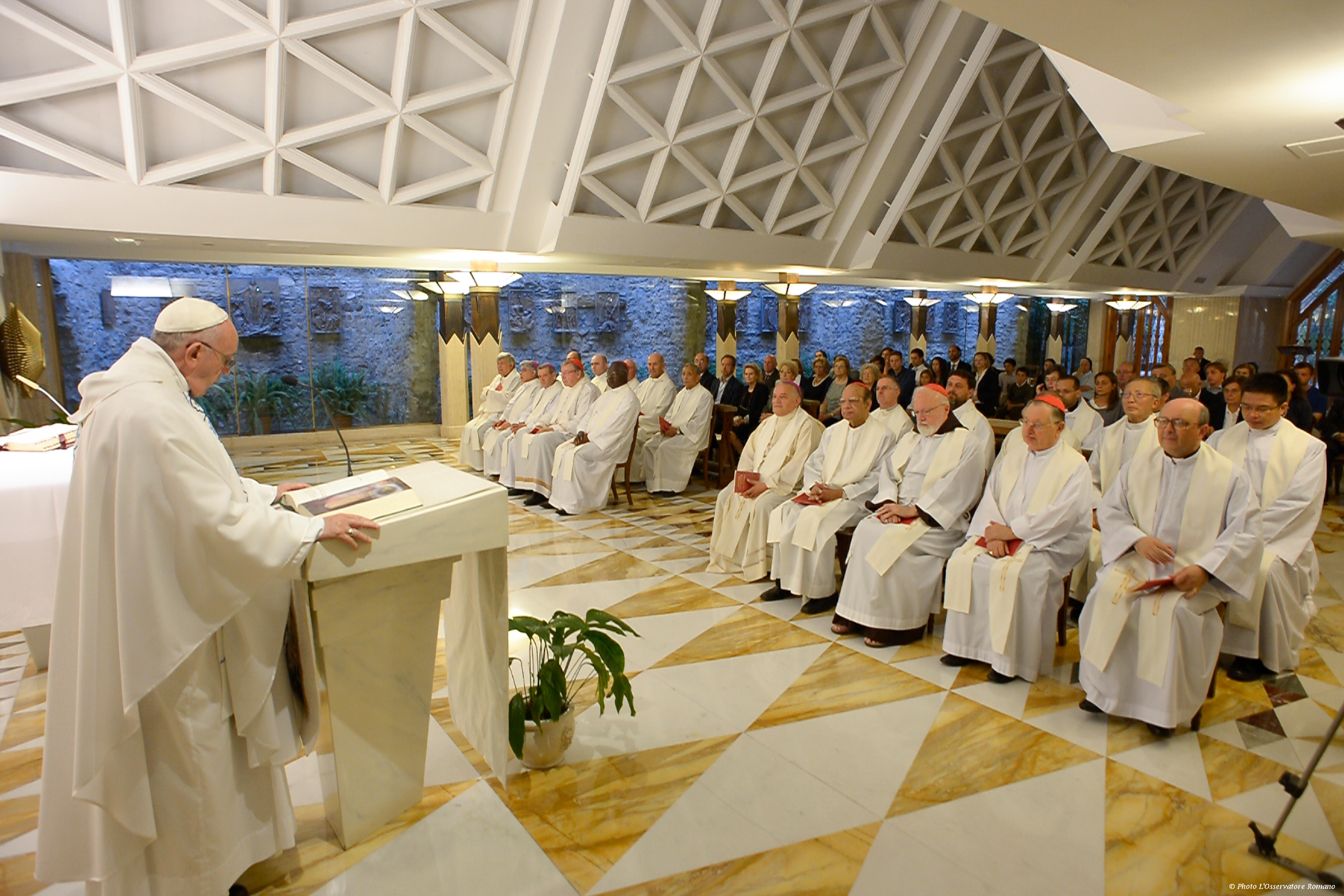 Pope Francis delivers his homily in Santa Marta