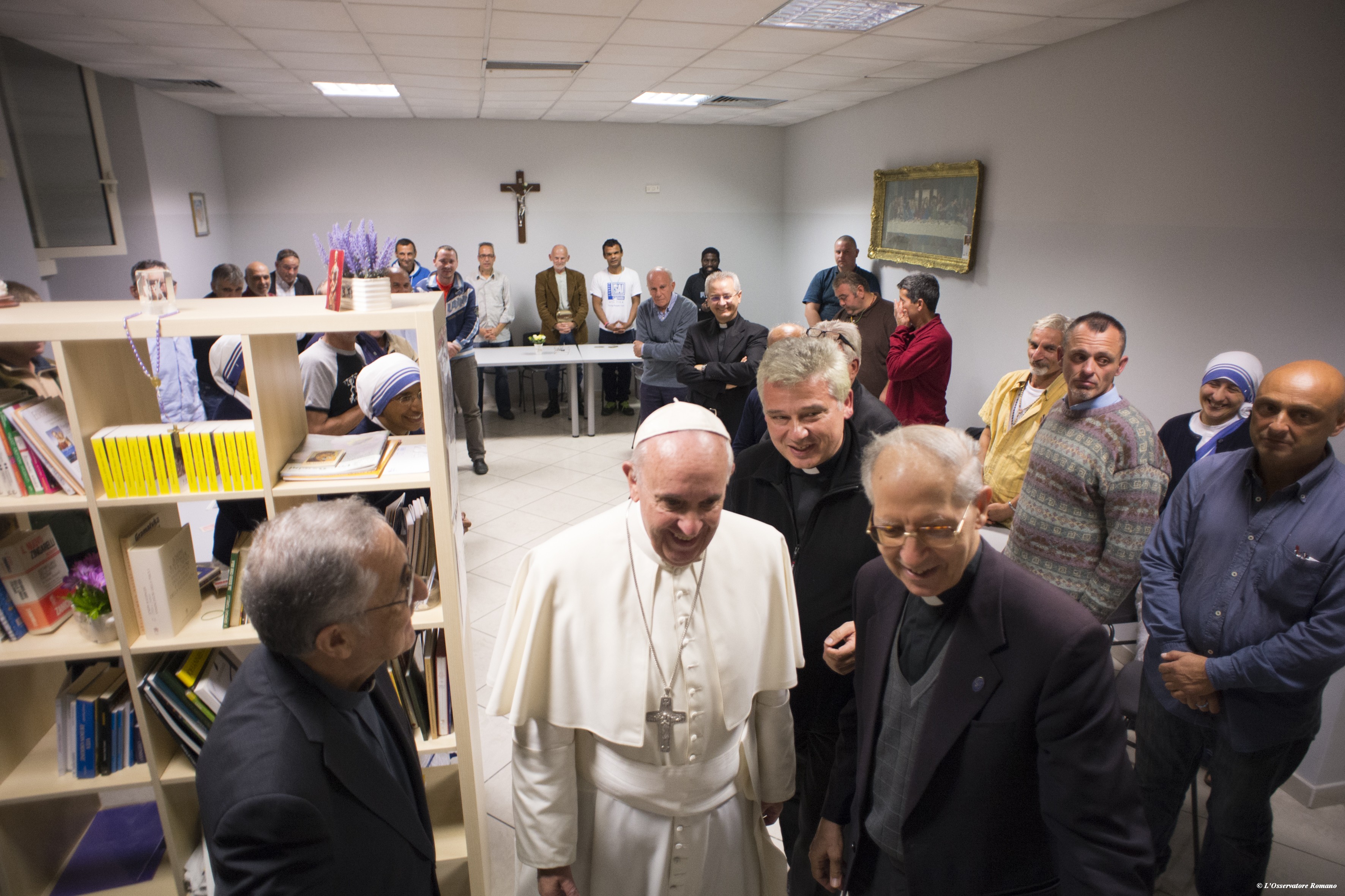 Pope Francis during his visit at the new dormitory for the homeless