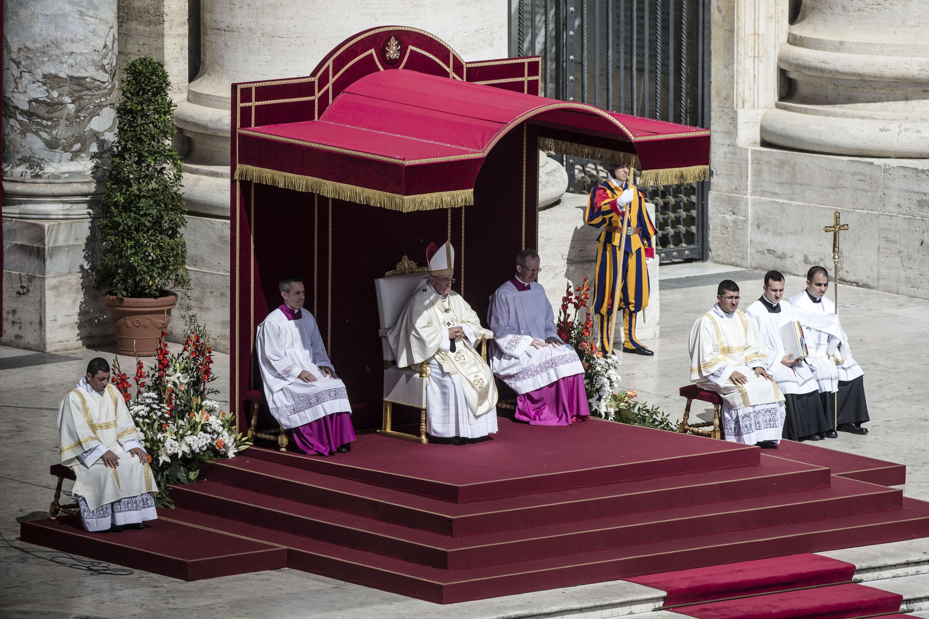 Pope Francis leading the canonization ceremony of four new saints in St. Peter's Square