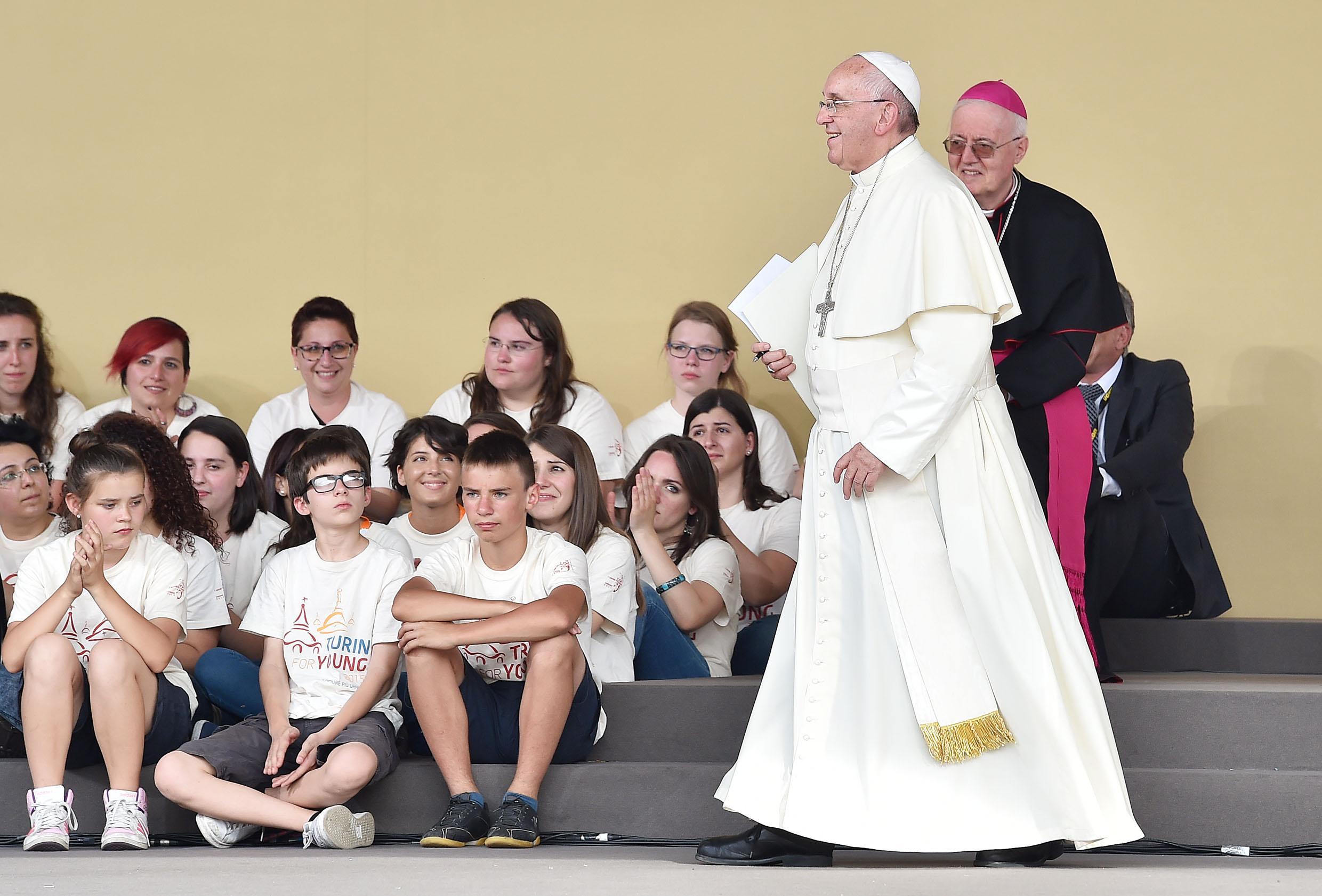 Pope Francis during his meeting with young people in Piazza Vittorio