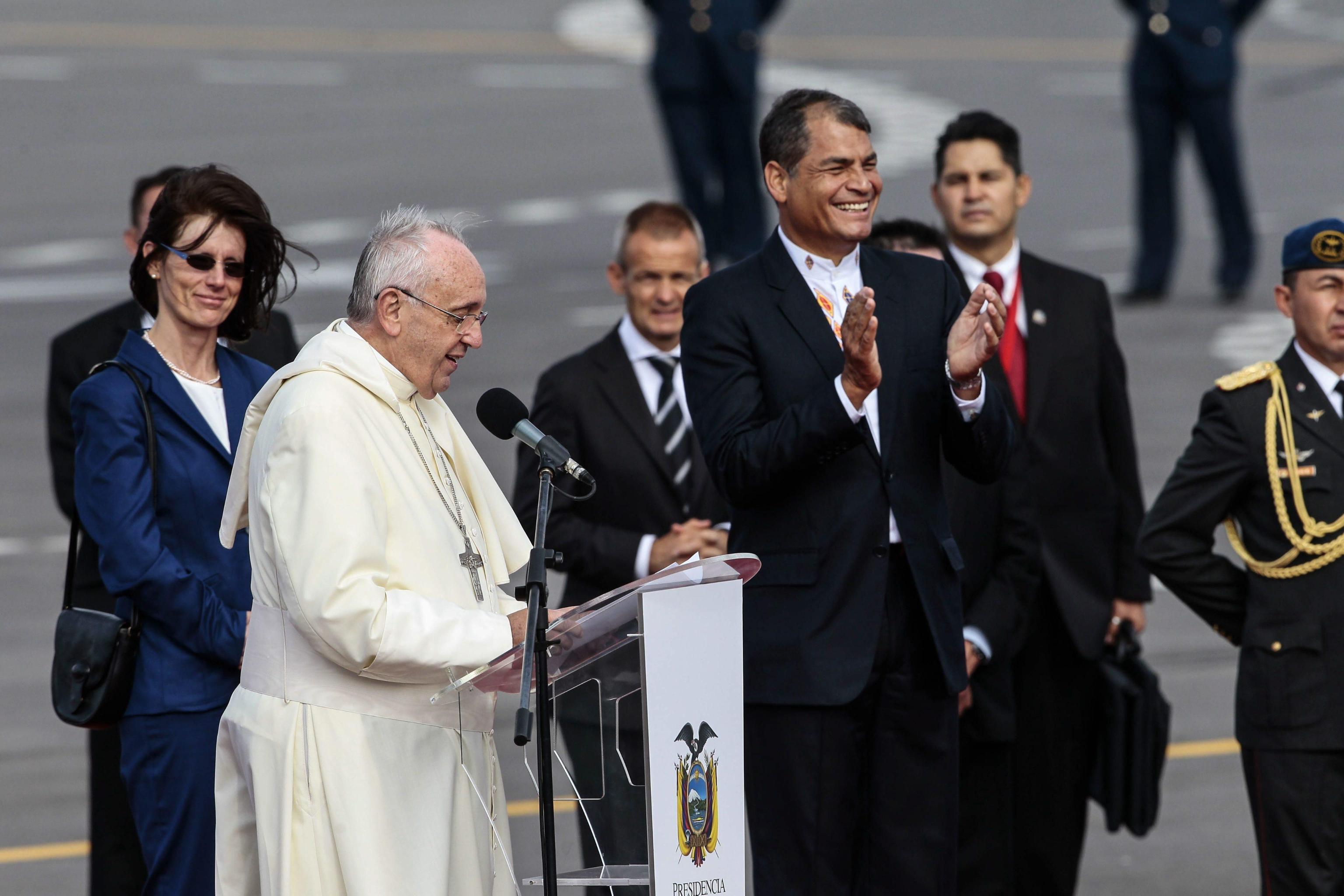 Pope Francis during his speech at the Airport of Quito