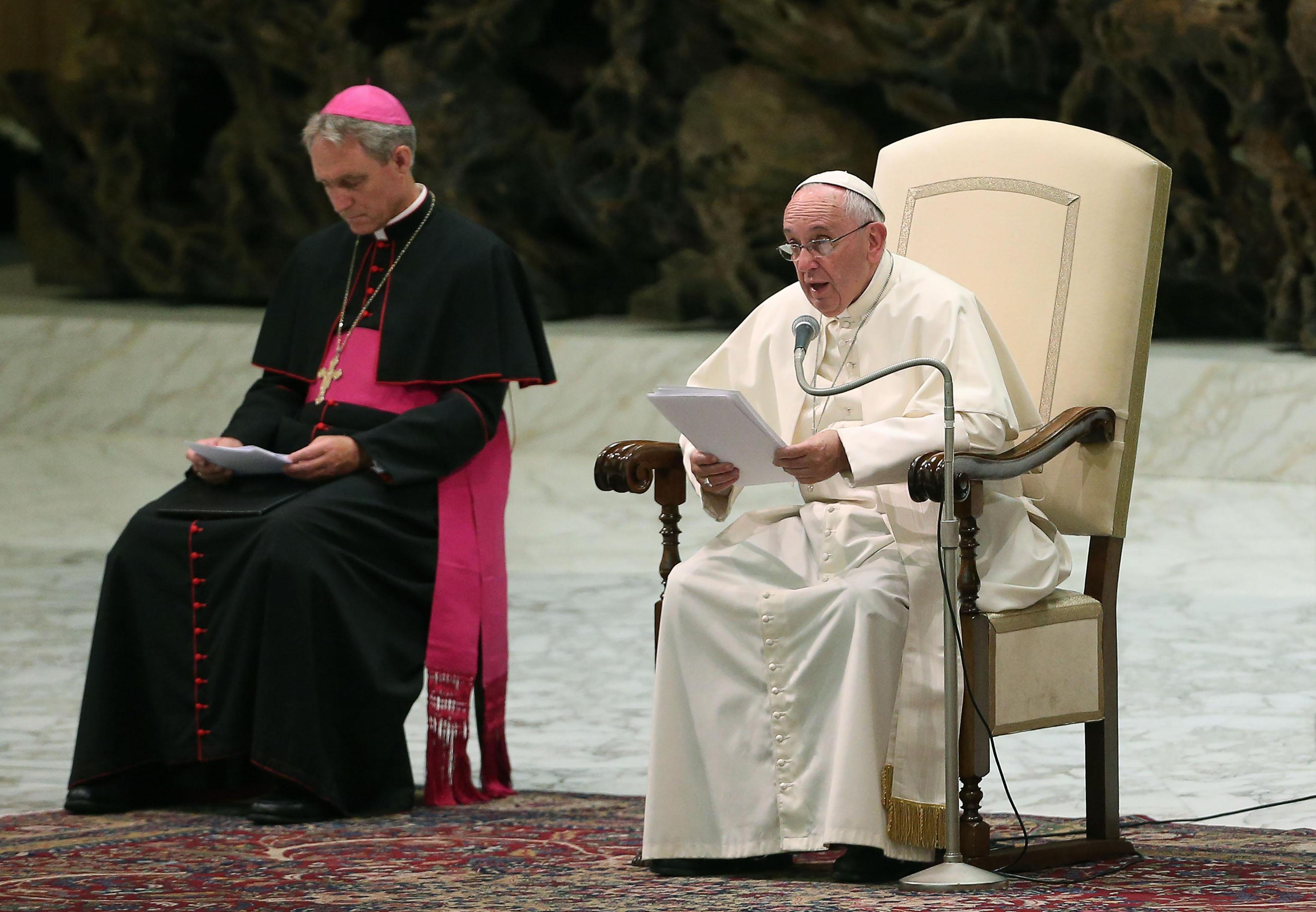 Pope Francis during today's general audience in the Paul VI Audience Hall