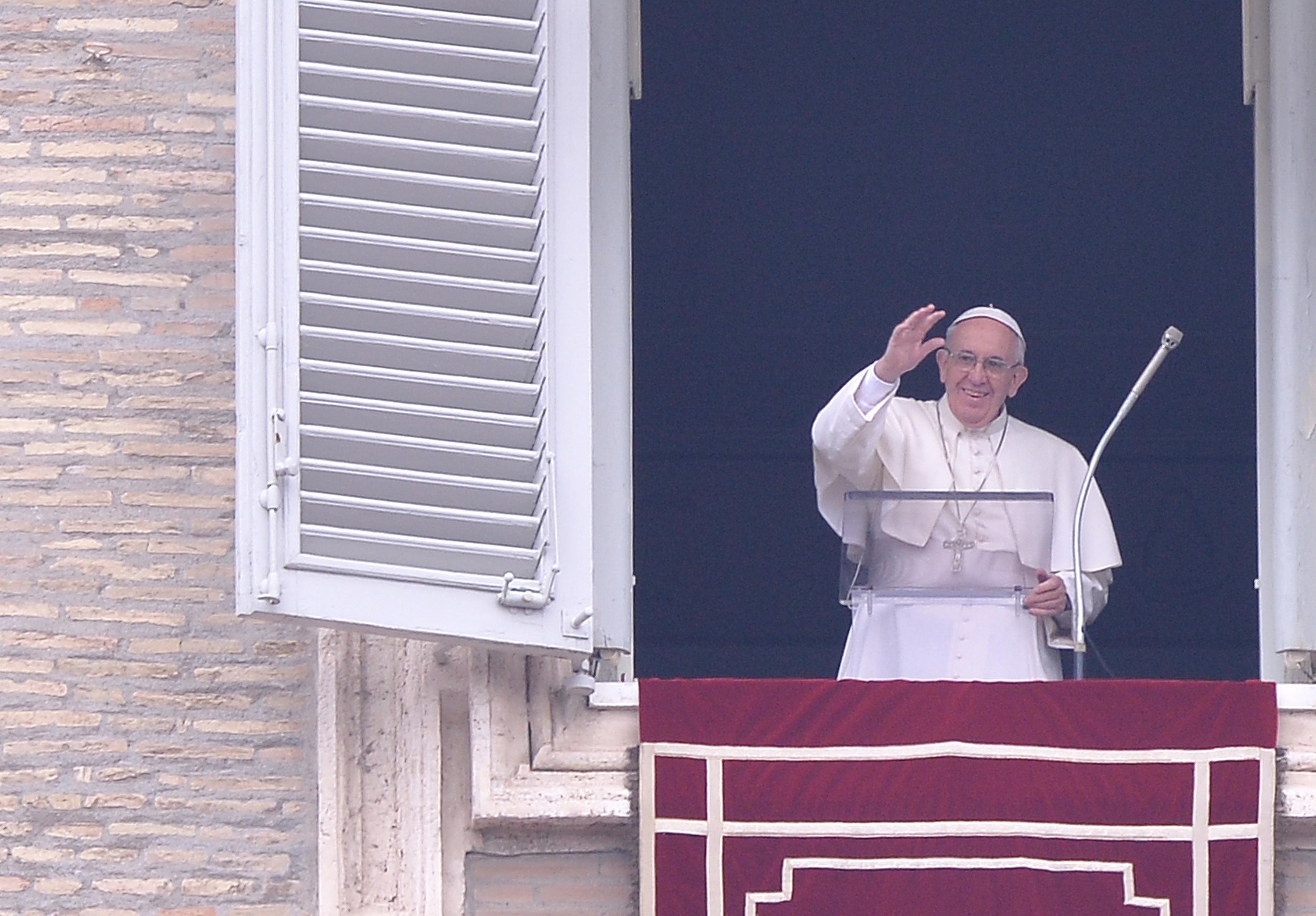 Pope Francis speaks to faithful during the Angelus in St. Peter's Square