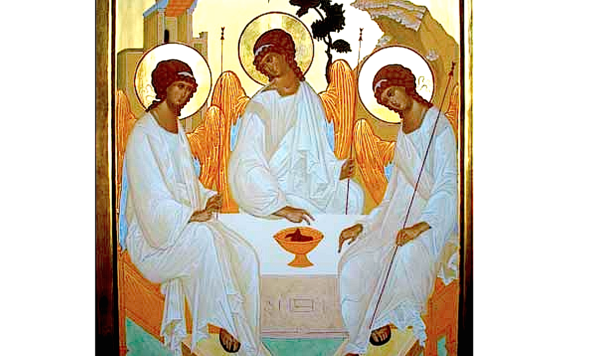 An icon of Holy Trinity inspired by Rublev's famous icon of Holy Trinity