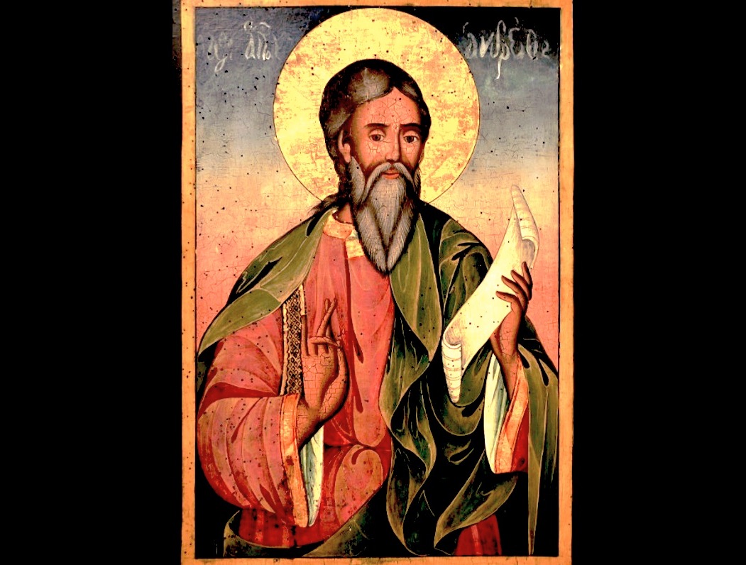 Icon of St. Andrew the Apostle by the Bulgarian iconographer Yoan from Gabrovo. 19th century. Exhibited at Hadzhi Nikoli Inn museum