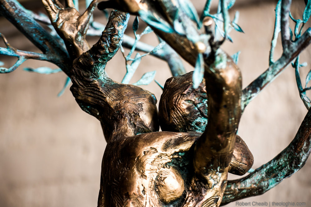 Love Embrace - Theology of the body - Bronze statue indicating two lovers embrace and the fruitful branches of love