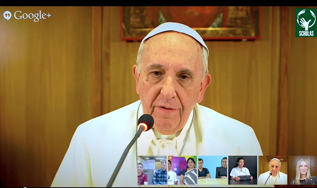 Pope Francis in videoconference with students in the Sccholas Occurentes event. 3 March 2015